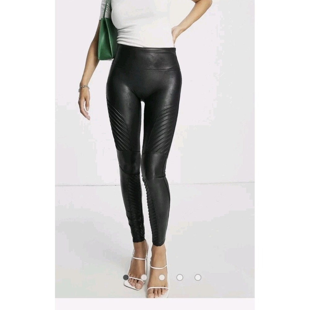 Spanx‎ Women's Faux Leather Moto Leggings in Very Black Size Large